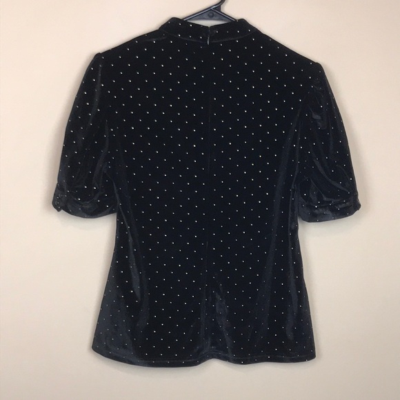 Nanette Lepore Women’s Black Velvet Gold-Colored Metallic Dot Puff Sleeve Blouse - Picture 6 of 10